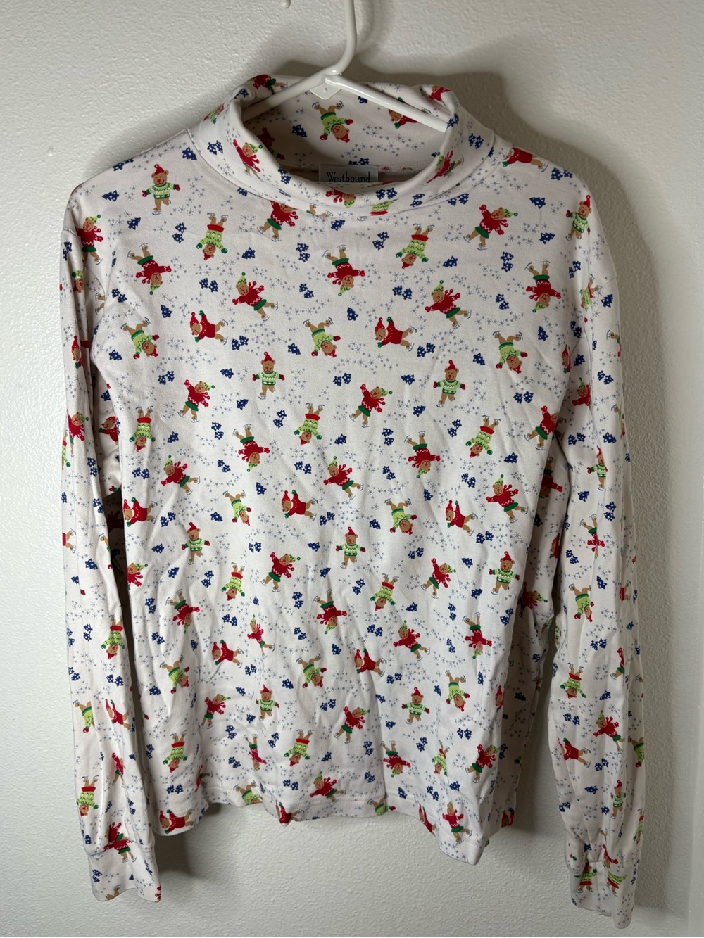 Westbound Women’s White Holiday Print Long-Sleeve Turtleneck - XL